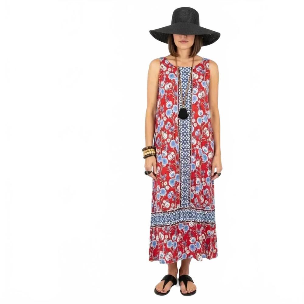 NEW J.JILL floral print sleeveless tank midi dress in red